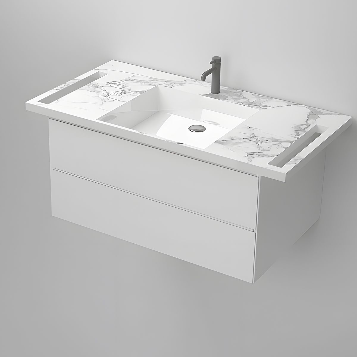 Lavoar, Alb  finisaj Carrara Arabescato, suport prosoape, compozit, montaj suspendat sau semi-incastrat, 105x55 cm, Lavanda