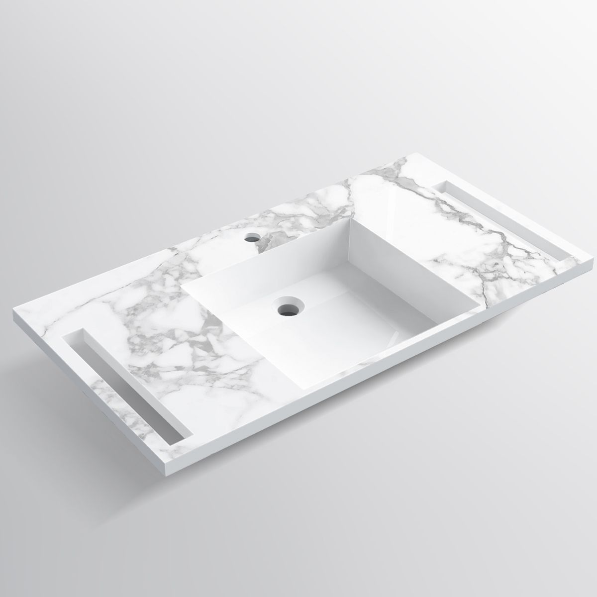 Lavoar, Alb  finisaj Carrara Arabescato, suport prosoape, compozit, montaj suspendat sau semi-incastrat, 105x55 cm, Lavanda