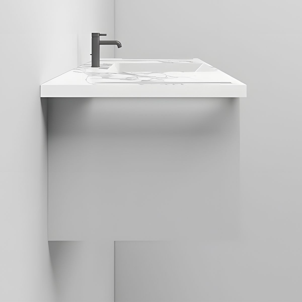 Lavoar, Alb  finisaj Carrara Arabescato,  suport prosoape, compozit, montaj suspendat sau semi-incastrat, 125x55 cm, Lavanda