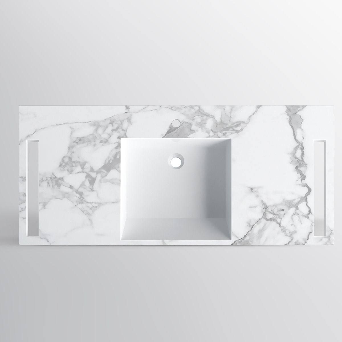 Lavoar, Alb  finisaj Carrara Arabescato,  suport prosoape, compozit, montaj suspendat sau semi-incastrat, 125x55 cm, Lavanda
