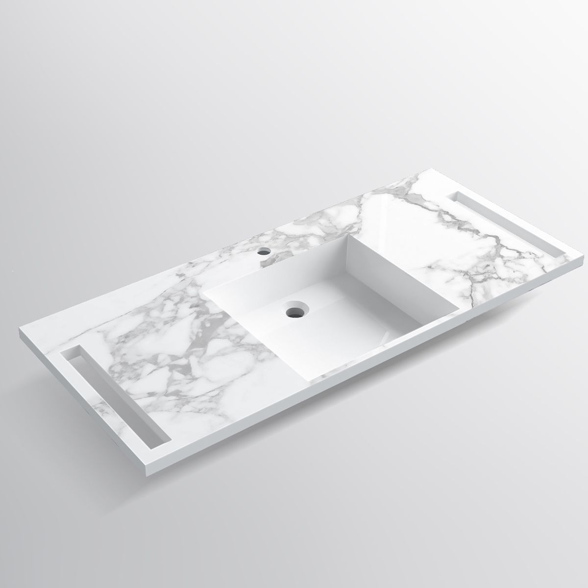 Lavoar, Alb  finisaj Carrara Arabescato,  suport prosoape, compozit, montaj suspendat sau semi-incastrat, 125x55 cm, Lavanda