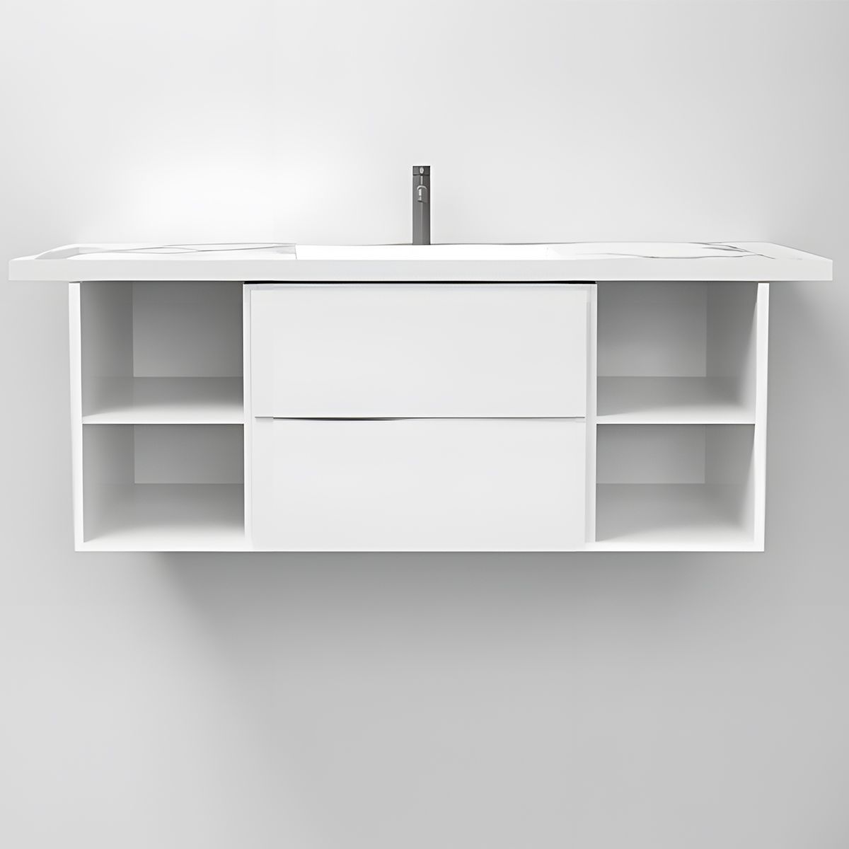 Lavoar, Alb  finisaj Carrara Arabescato,  suport prosoape, compozit, montaj suspendat sau semi-incastrat, 125x55 cm, Lavanda