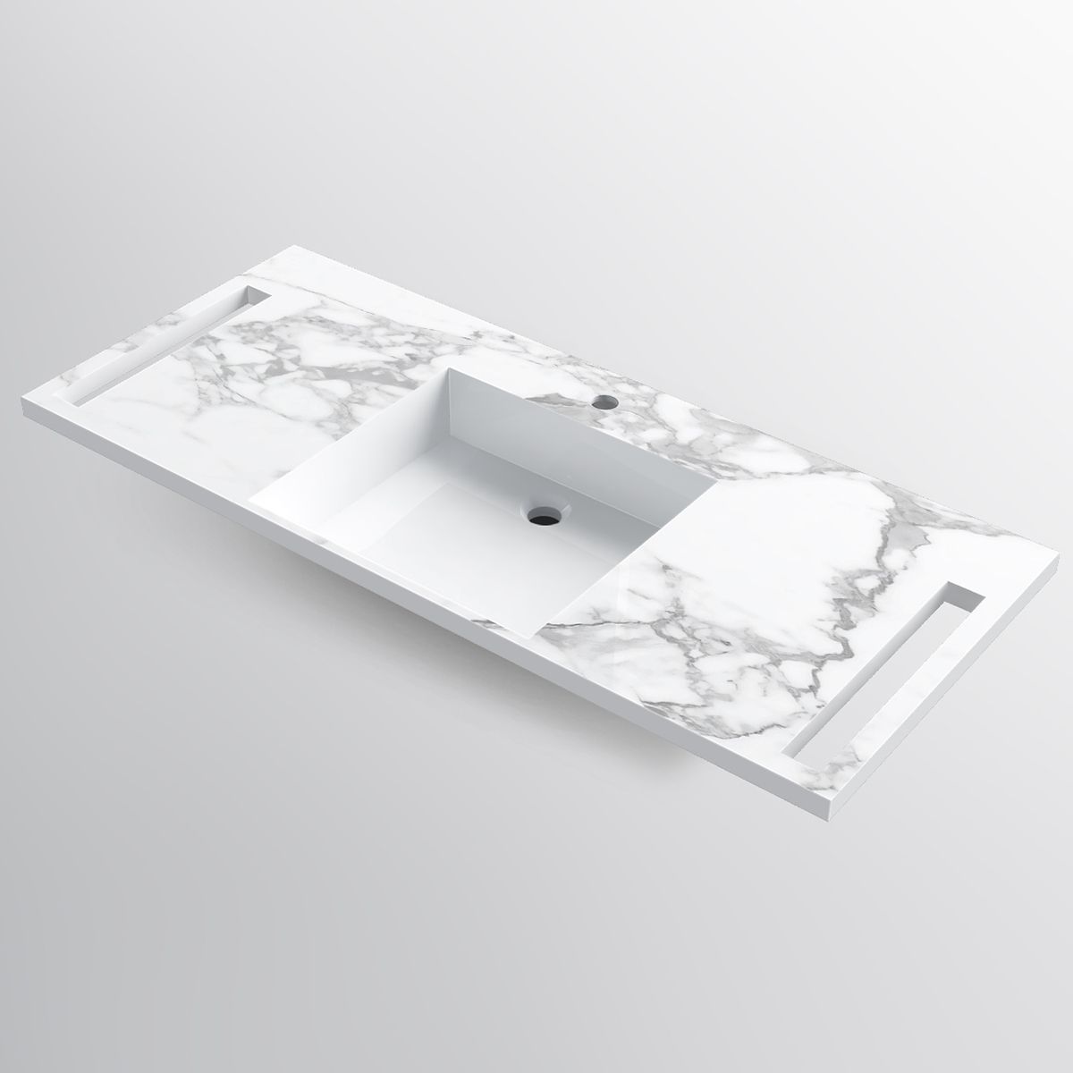 Lavoar, Alb  finisaj Carrara Arabescato,  suport prosoape, compozit, montaj suspendat sau semi-incastrat, 125x55 cm, Lavanda