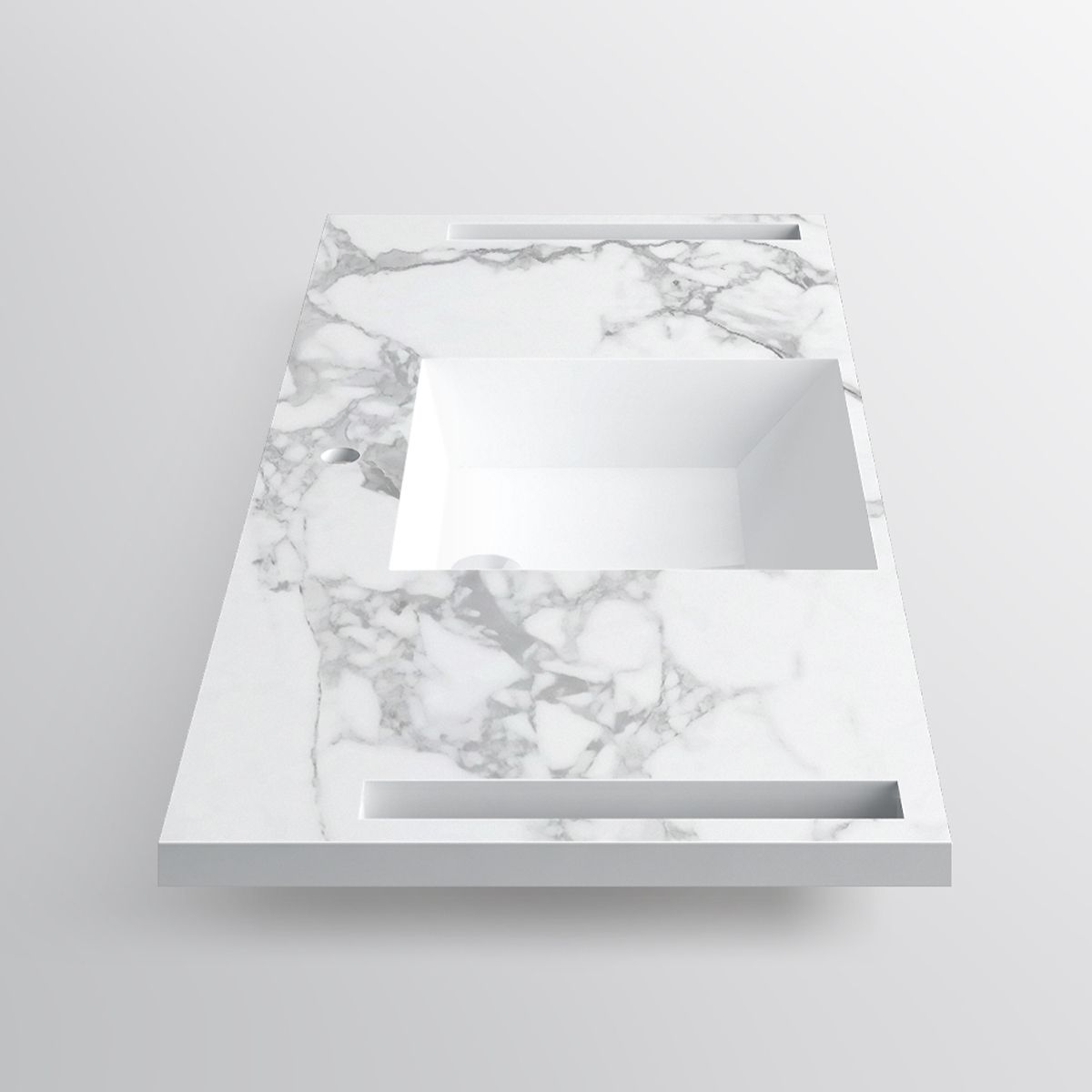 Lavoar, Alb  finisaj Carrara Arabescato,  suport prosoape, compozit, montaj suspendat sau semi-incastrat, 125x55 cm, Lavanda