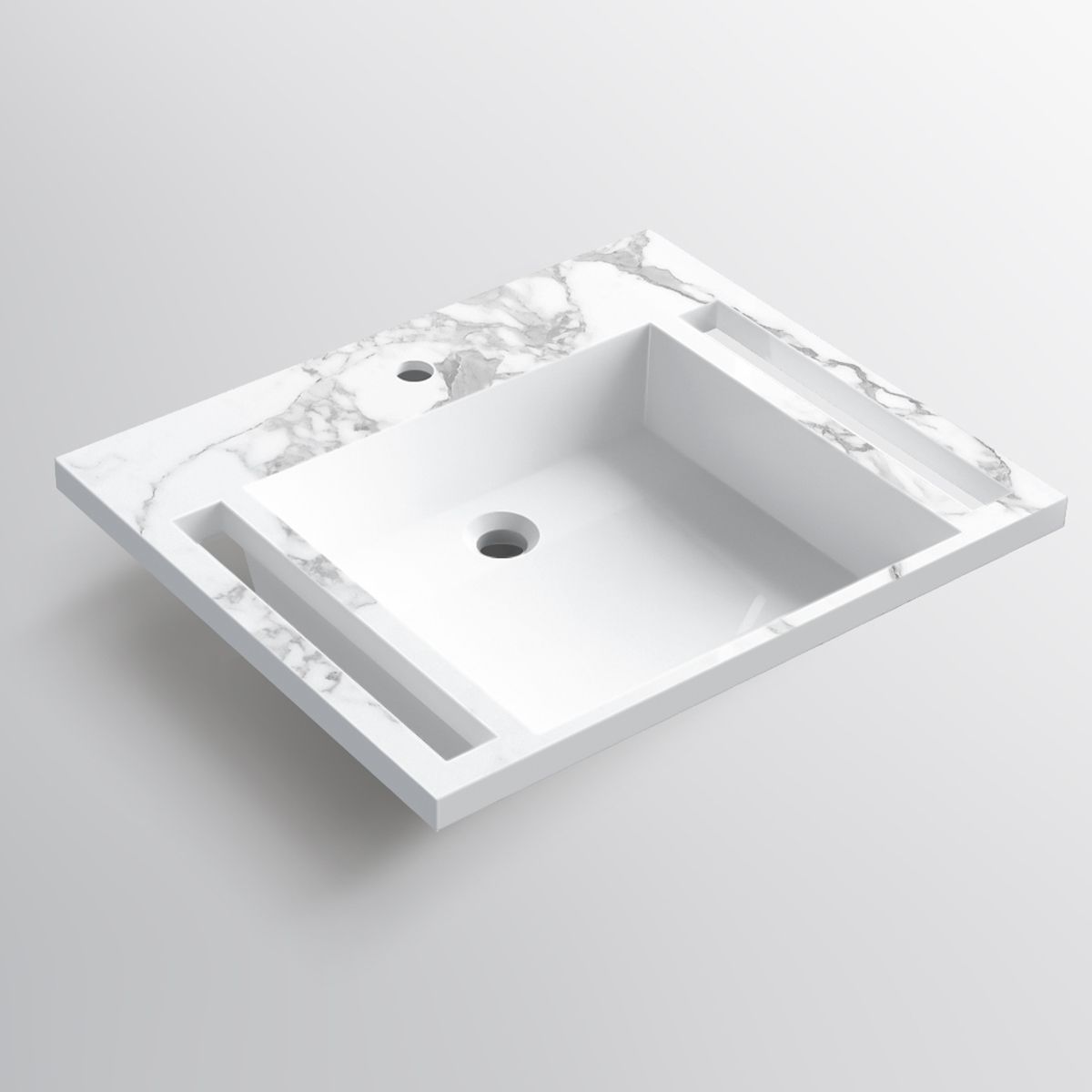 Lavoar, Alb finisaj Carrara Arabescato, suport prosoape, compozit, montaj suspendat sau semi-incastrat, 65x55 cm, Lavanda