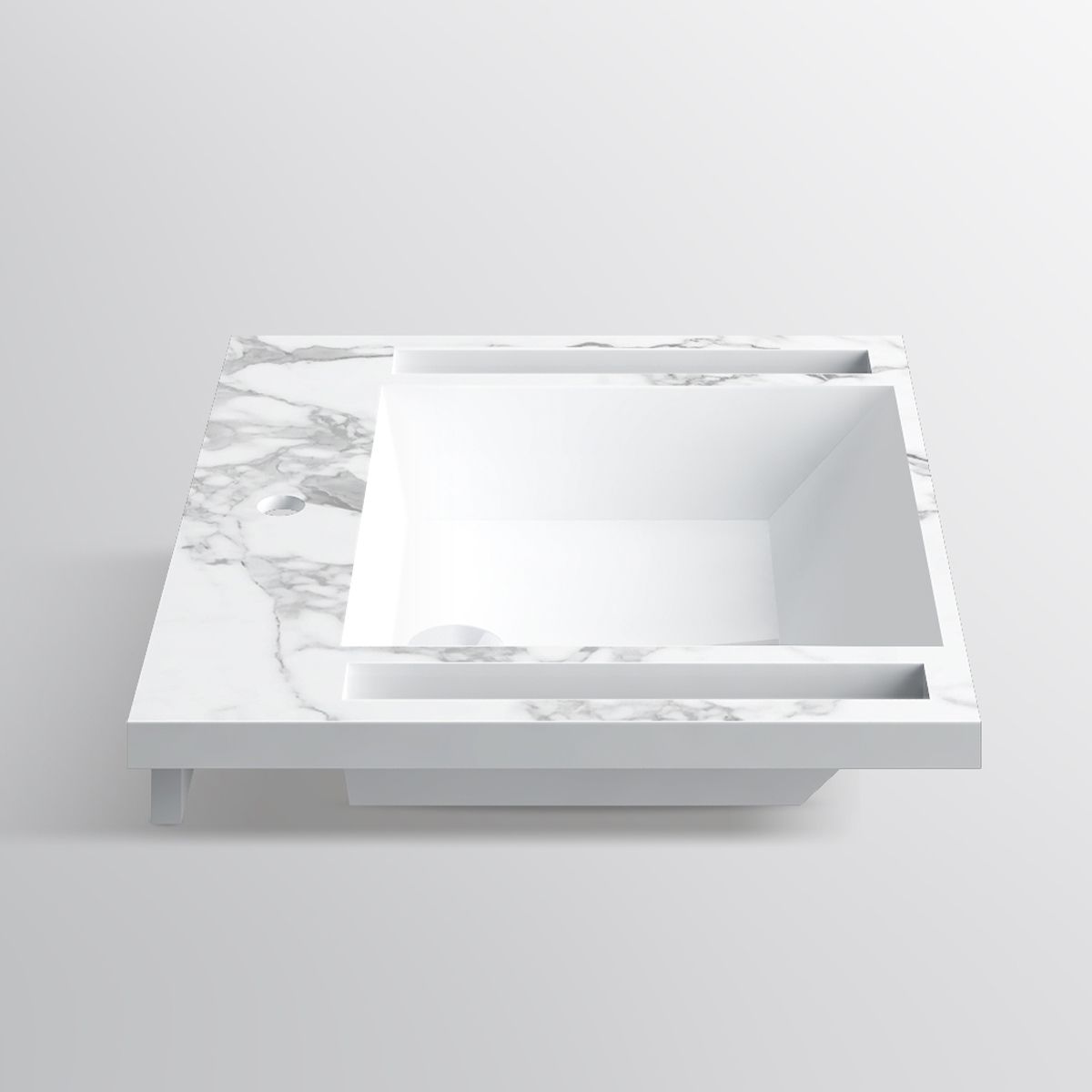 Lavoar, Alb finisaj Carrara Arabescato, suport prosoape, compozit, montaj suspendat sau semi-incastrat, 65x55 cm, Lavanda