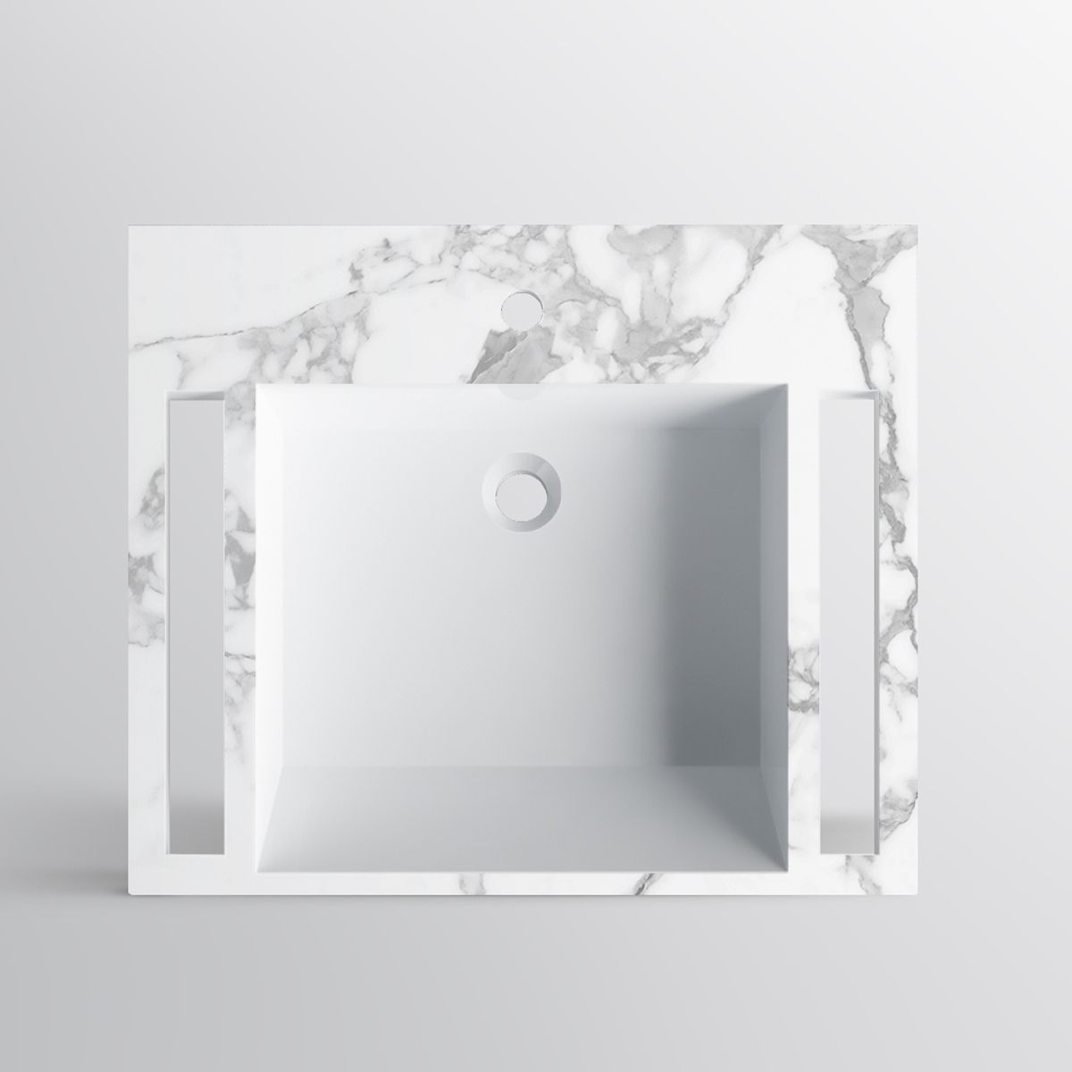 Lavoar, Alb finisaj Carrara Arabescato, suport prosoape, compozit, montaj suspendat sau semi-incastrat, 65x55 cm, Lavanda