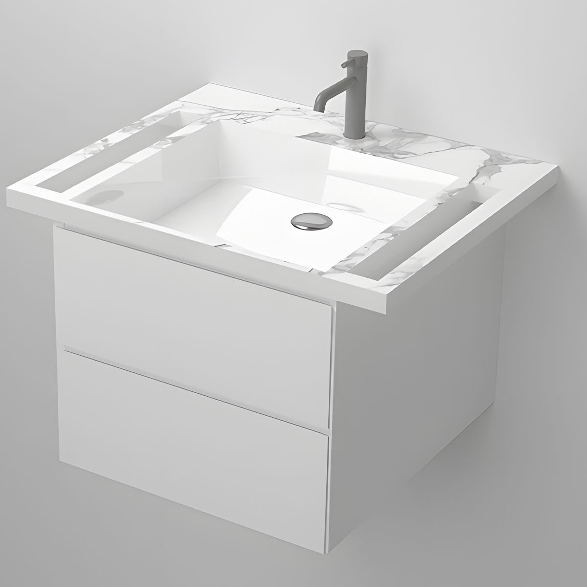 Lavoar, Alb finisaj Carrara Arabescato, suport prosoape, compozit, montaj suspendat sau semi-incastrat, 65x55 cm, Lavanda