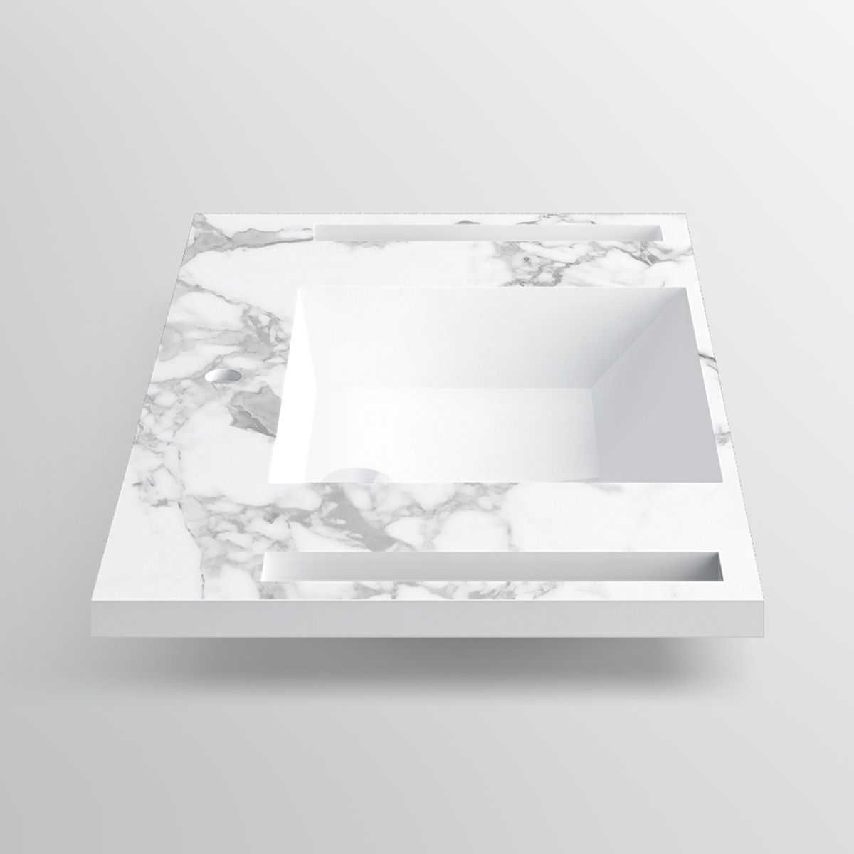 Lavoar, Alb finisaj Carrara Arabescato, suport prosoape laterale, compozit, montaj suspendat semi-incastrat, 85x55 cm, Lavanda