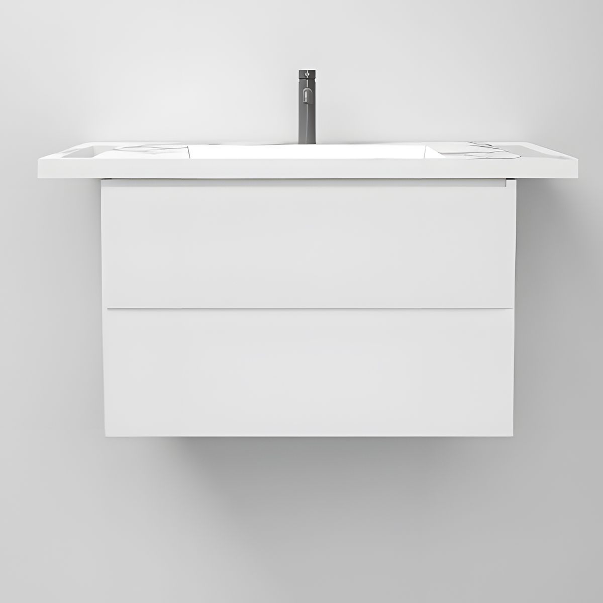 Lavoar, Alb finisaj Carrara Arabescato, suport prosoape laterale, compozit, montaj suspendat semi-incastrat, 85x55 cm, Lavanda