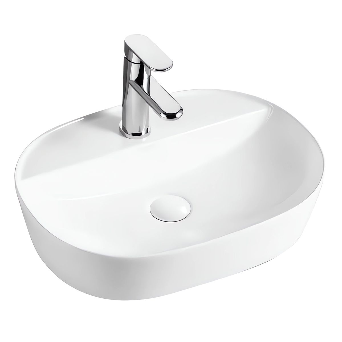 Lavoar Alb Lucios, 60x41 cm cu gaura de baterie, montaj pe blat, Sereno