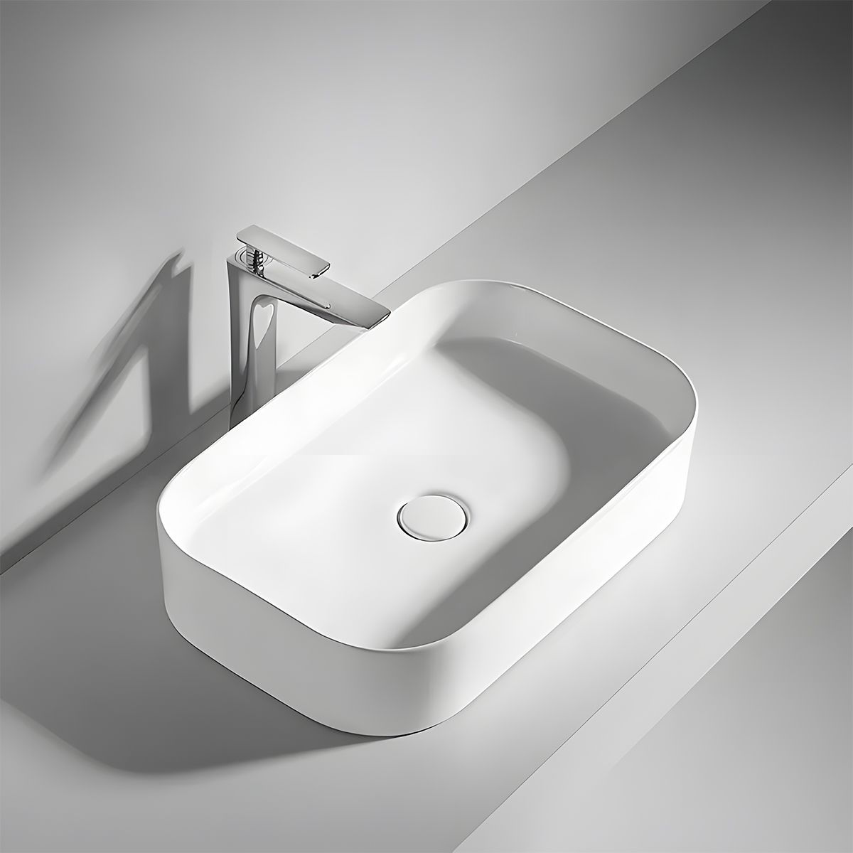 Lavoar Alb Lucios, ceramica sanitara, montaj pe blat, 61x38 cm, Puro