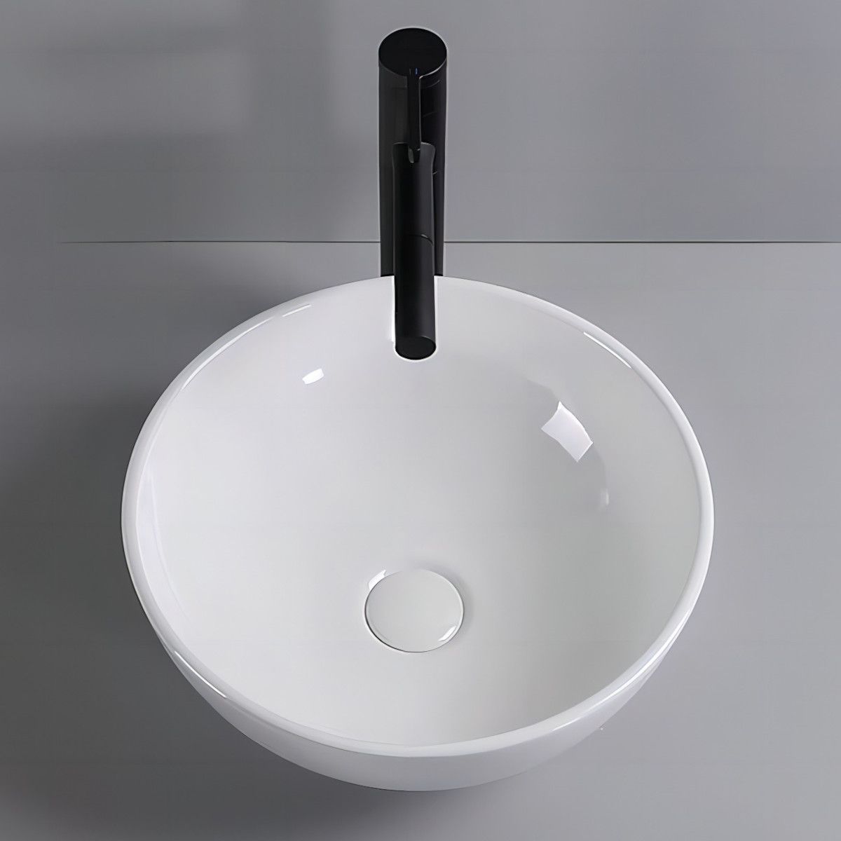 Lavoar, Alb Lucios, diametru 40 cm, ceramica sanitara, montaj pe blat, Leona