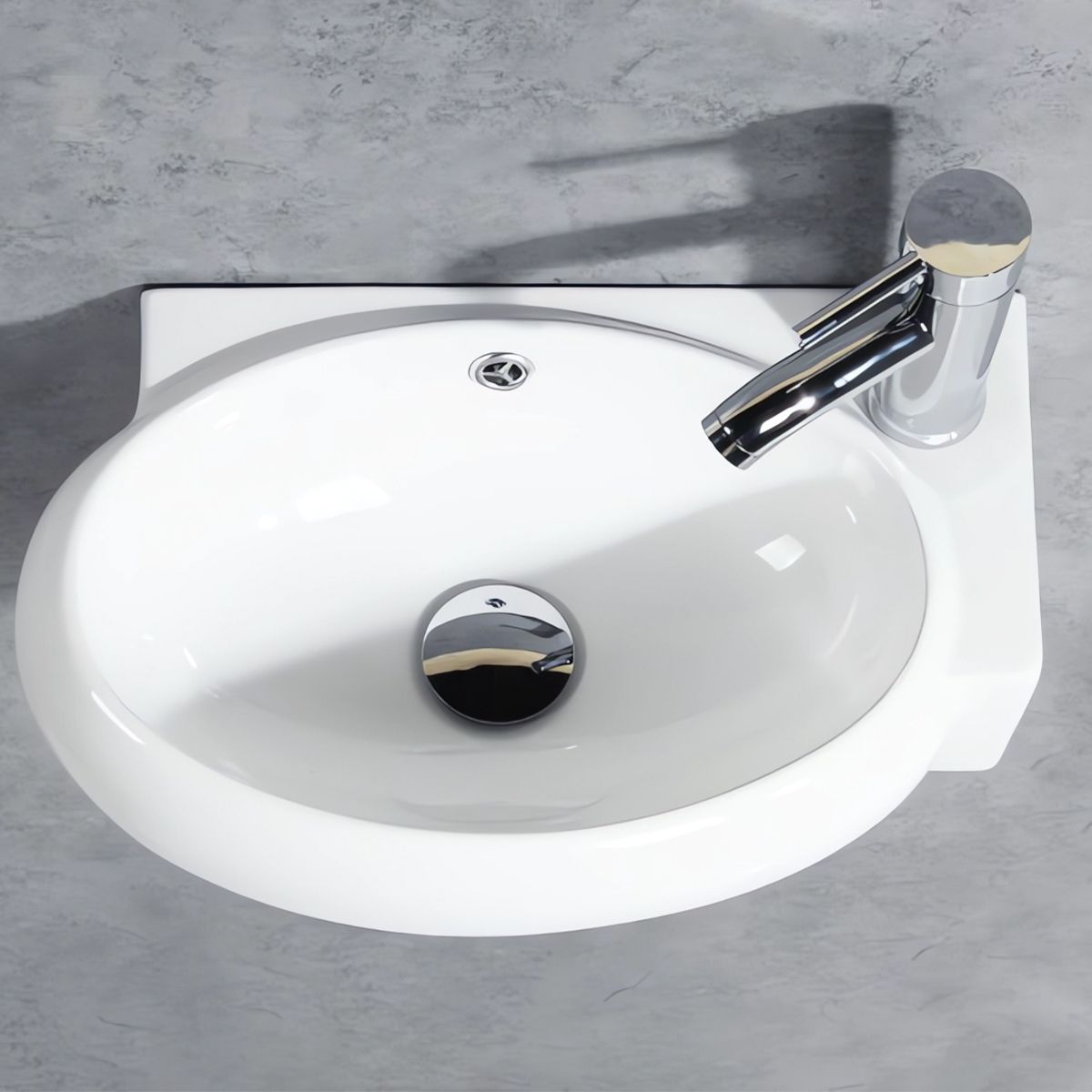 Lavoar, Alb, lucios, gaura baterie in dreapta si preaplin, montaj suspendat, ceramica sanitara, 42x28 cm, Torino