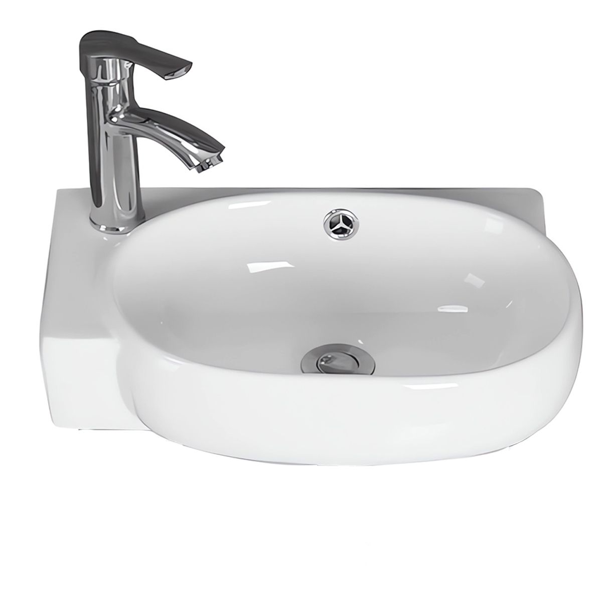 Lavoar, Alb lucios, gaura baterie in stanga si preaplin, montaj suspendat, ceramica sanitara, 42x28 cm, Torino