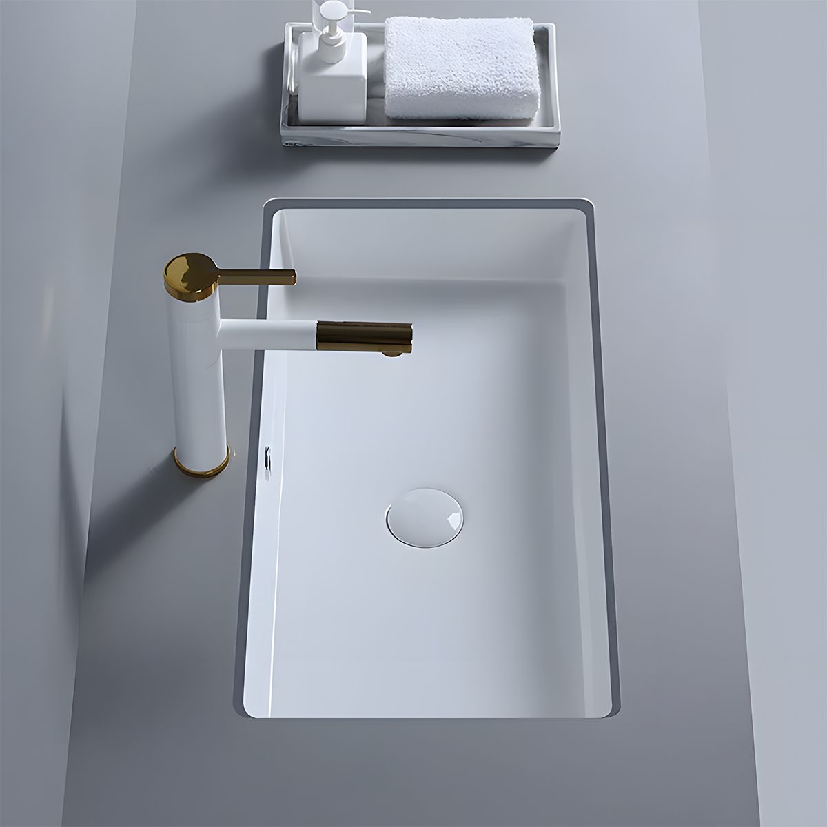 Lavoar, Alb Lucios, montaj incastrat sub blat, fara gaura de baterie, 70-80x40 cm, ceramica sanitara, Livia