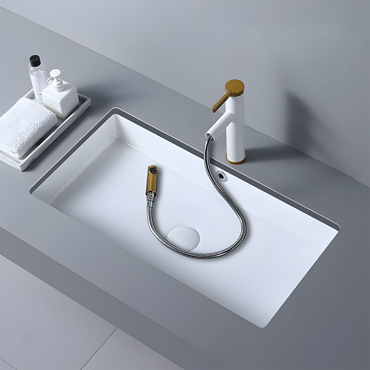 Lavoar, Alb Lucios, montaj incastrat sub blat, fara gaura de baterie, 70-80x40 cm, ceramica sanitara, Livia