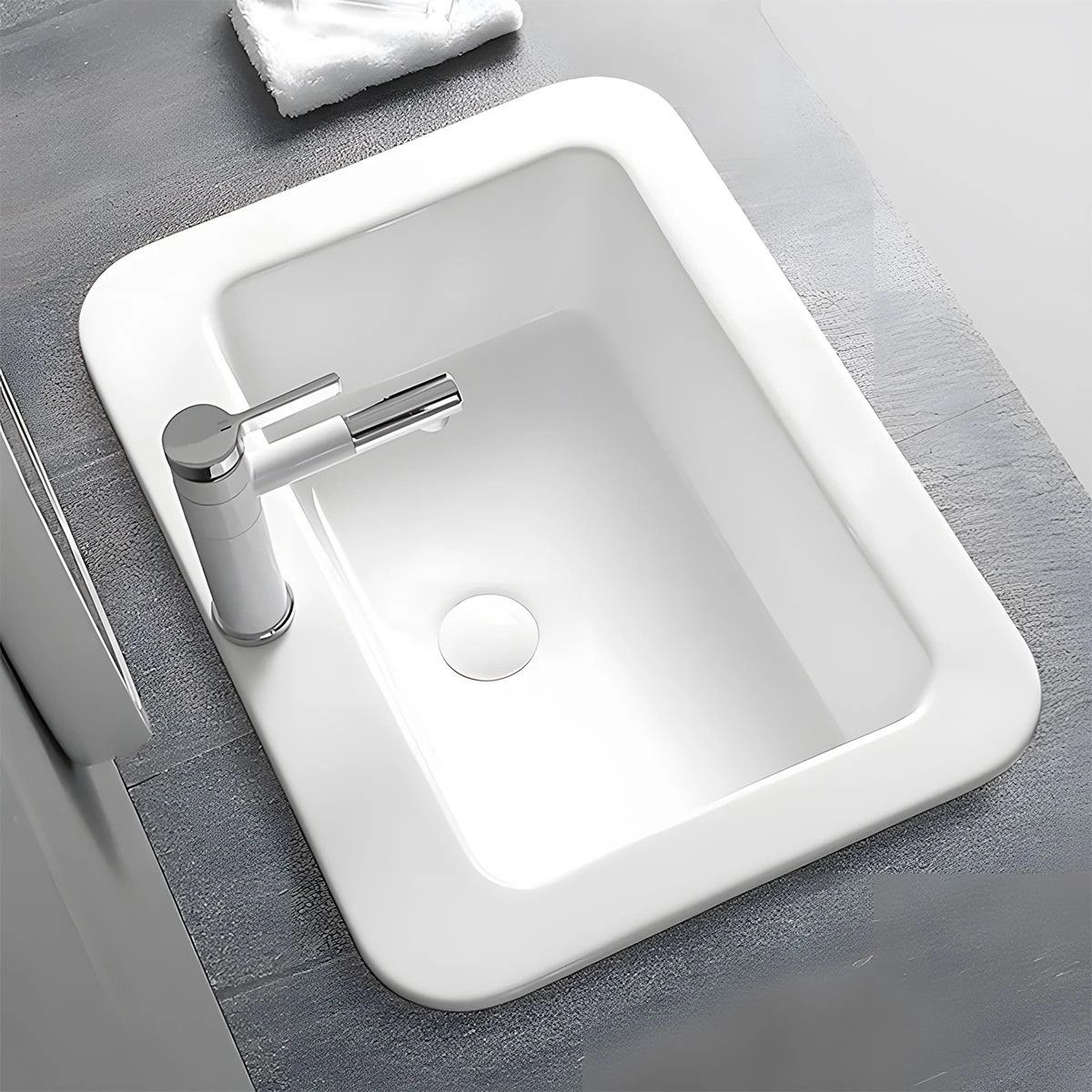Lavoar, Alb Lucios, montaj semi-incastrat, cu gaura de baterie ceramica sanitara, 60x44 cm, Monza