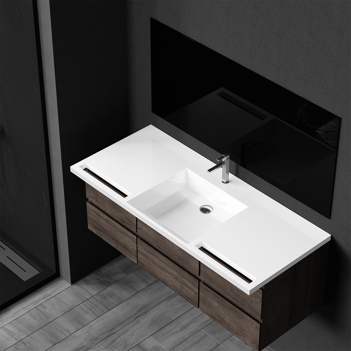 Lavoar, Alb Lucios, suport prosoape, compozit mineral , montaj suspendat pe perete sau semi-incastrat, 105-125x55 cm, Fuente
