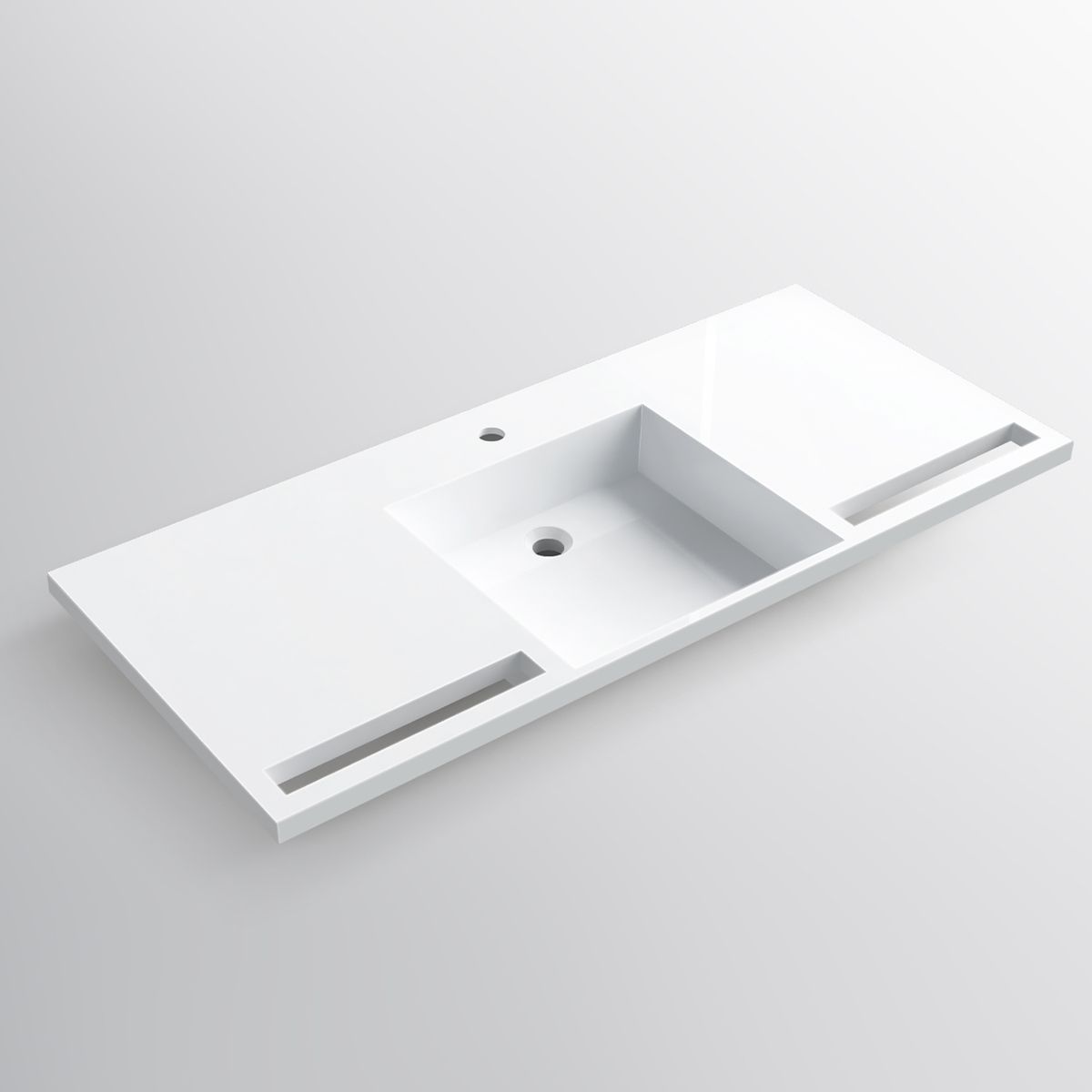 Lavoar, Alb Lucios, suport prosoape, compozit mineral , montaj suspendat pe perete sau semi-incastrat, 105-125x55 cm, Fuente