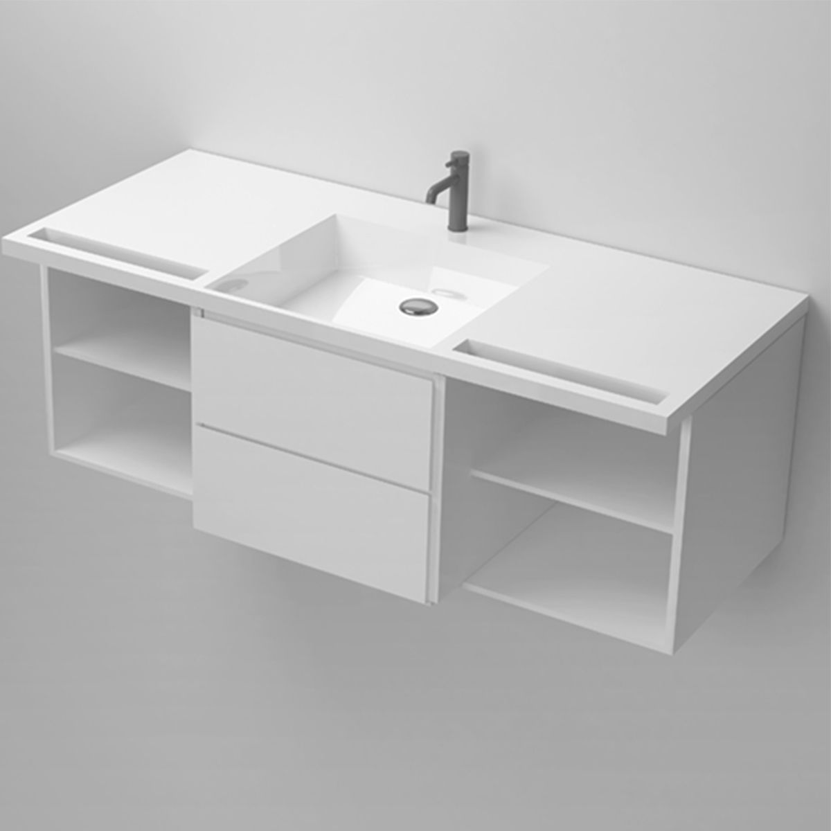 Lavoar, Alb Lucios, suport prosoape, compozit mineral , montaj suspendat pe perete sau semi-incastrat, 105-125x55 cm, Fuente