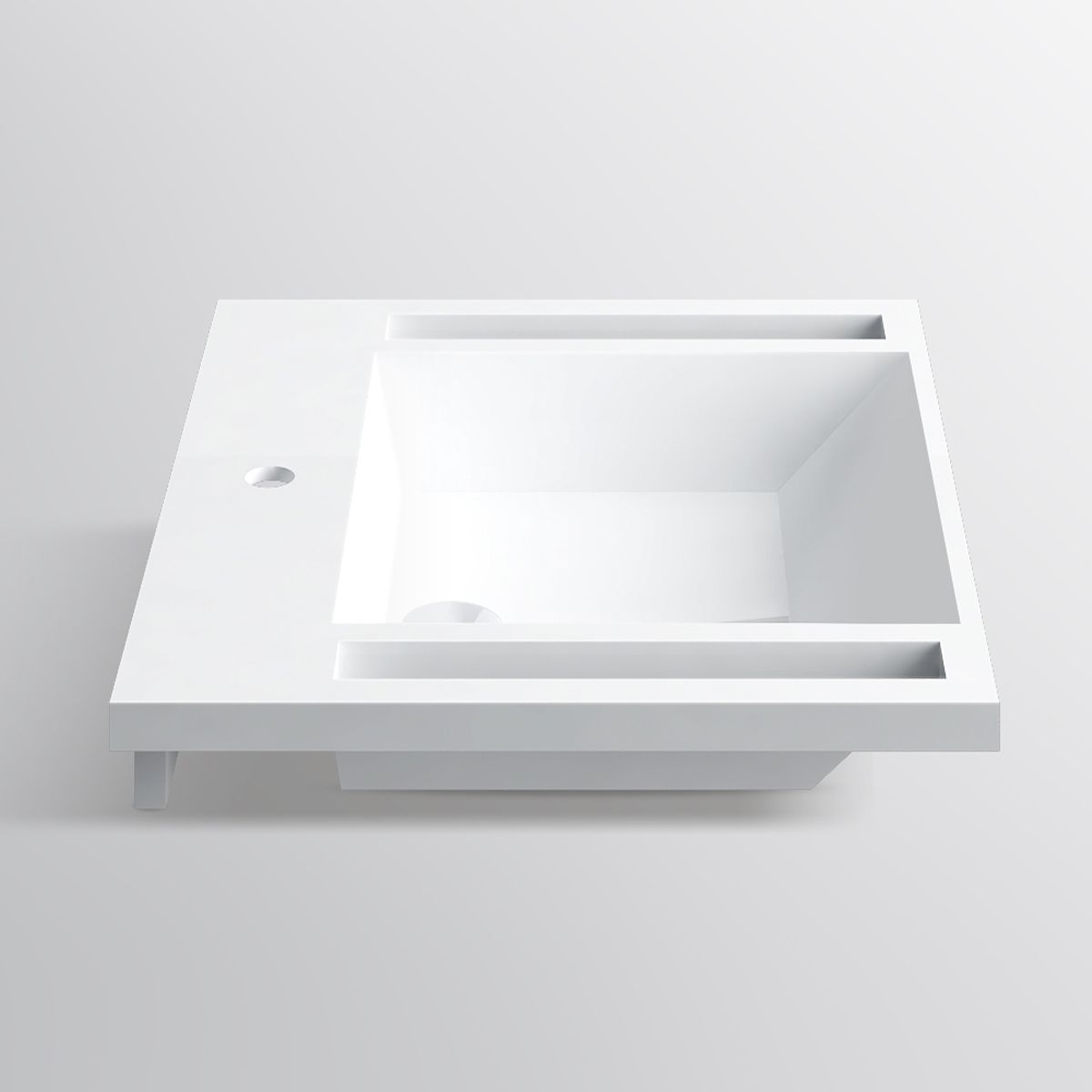 Lavoar, Alb Lucios,  suport prosoape laterale, compozit mineral, montaj suspendat pe perete, 65x55 cm, Lavanda