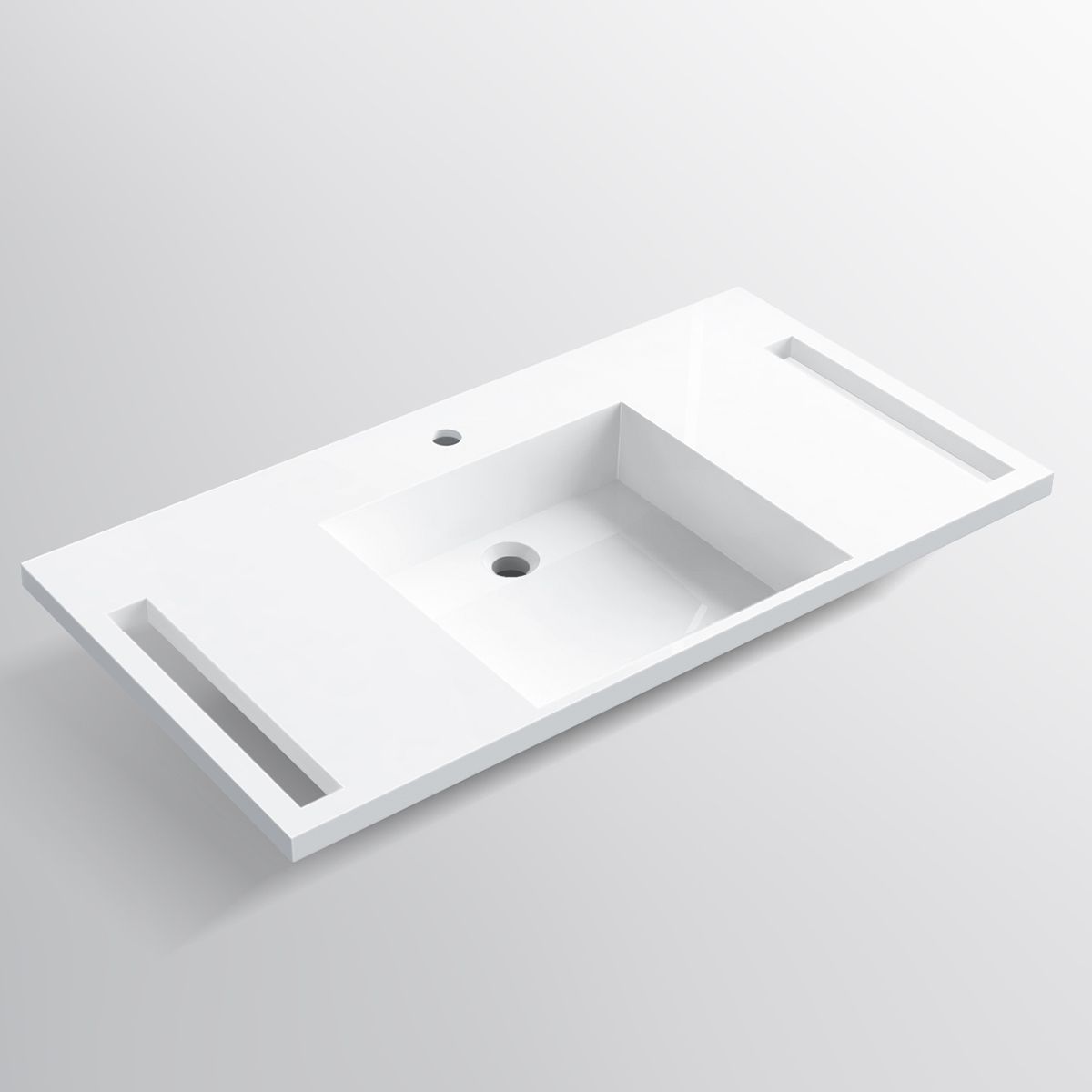 Lavoar, Alb Lucios,  suport prosoape laterale, compozit mineral , montaj suspendat sau semi-incastrat, 105x55 cm, Lavanda