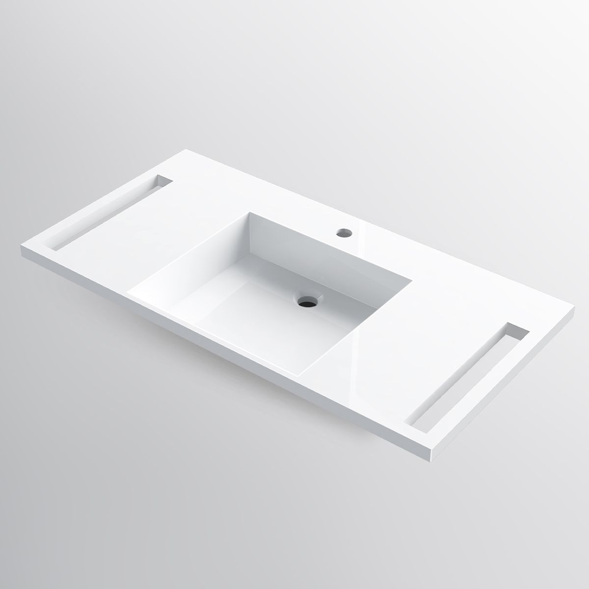 Lavoar, Alb Lucios,  suport prosoape laterale, compozit mineral , montaj suspendat sau semi-incastrat, 105x55 cm, Lavanda