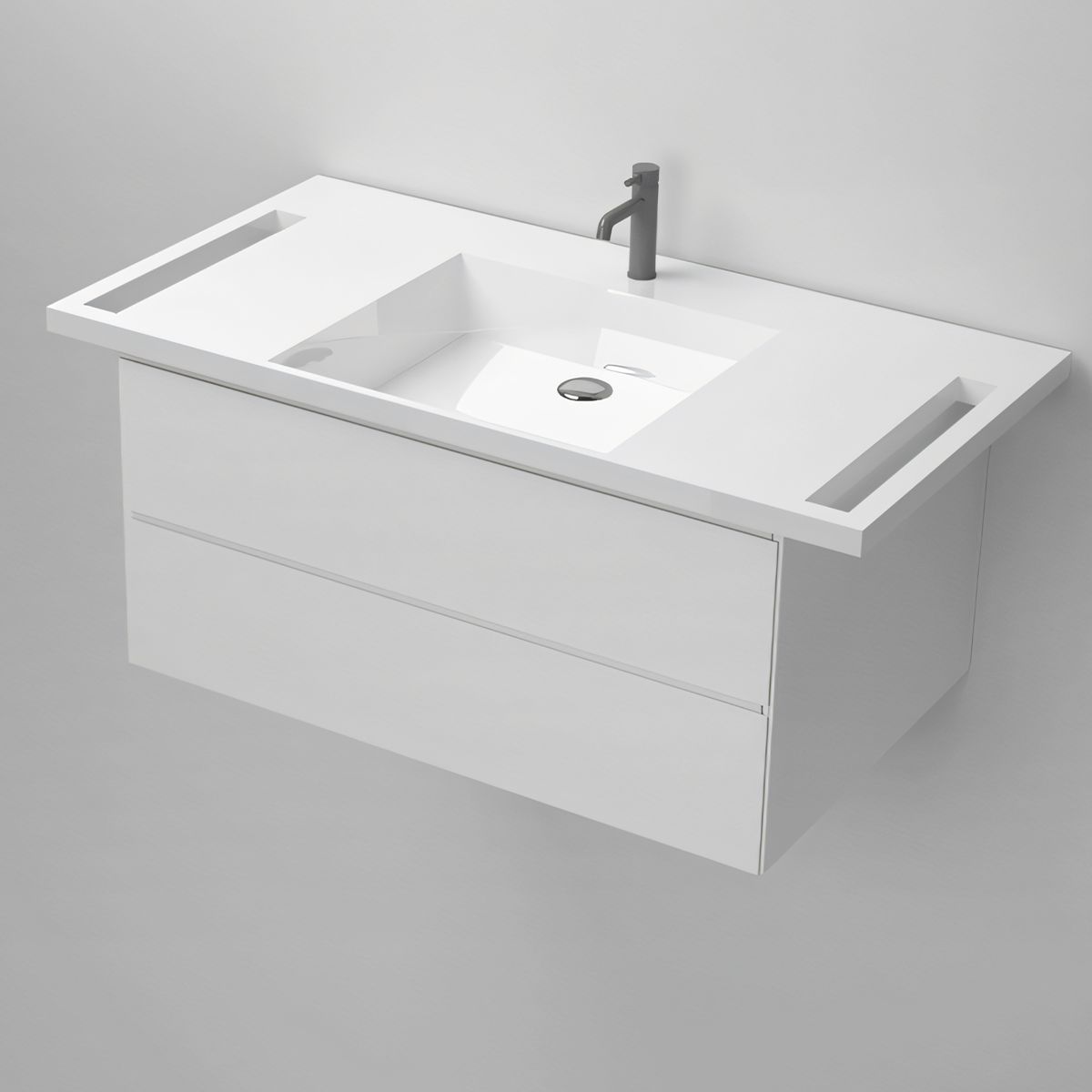 Lavoar, Alb Lucios,  suport prosoape laterale, compozit mineral , montaj suspendat sau semi-incastrat, 105x55 cm, Lavanda