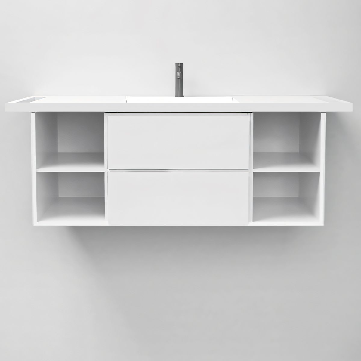 Lavoar, Alb Lucios,  suport prosoape laterale, compozit mineral, montaj suspendat sau semi-incastrat, 125x55 cm, Lavanda