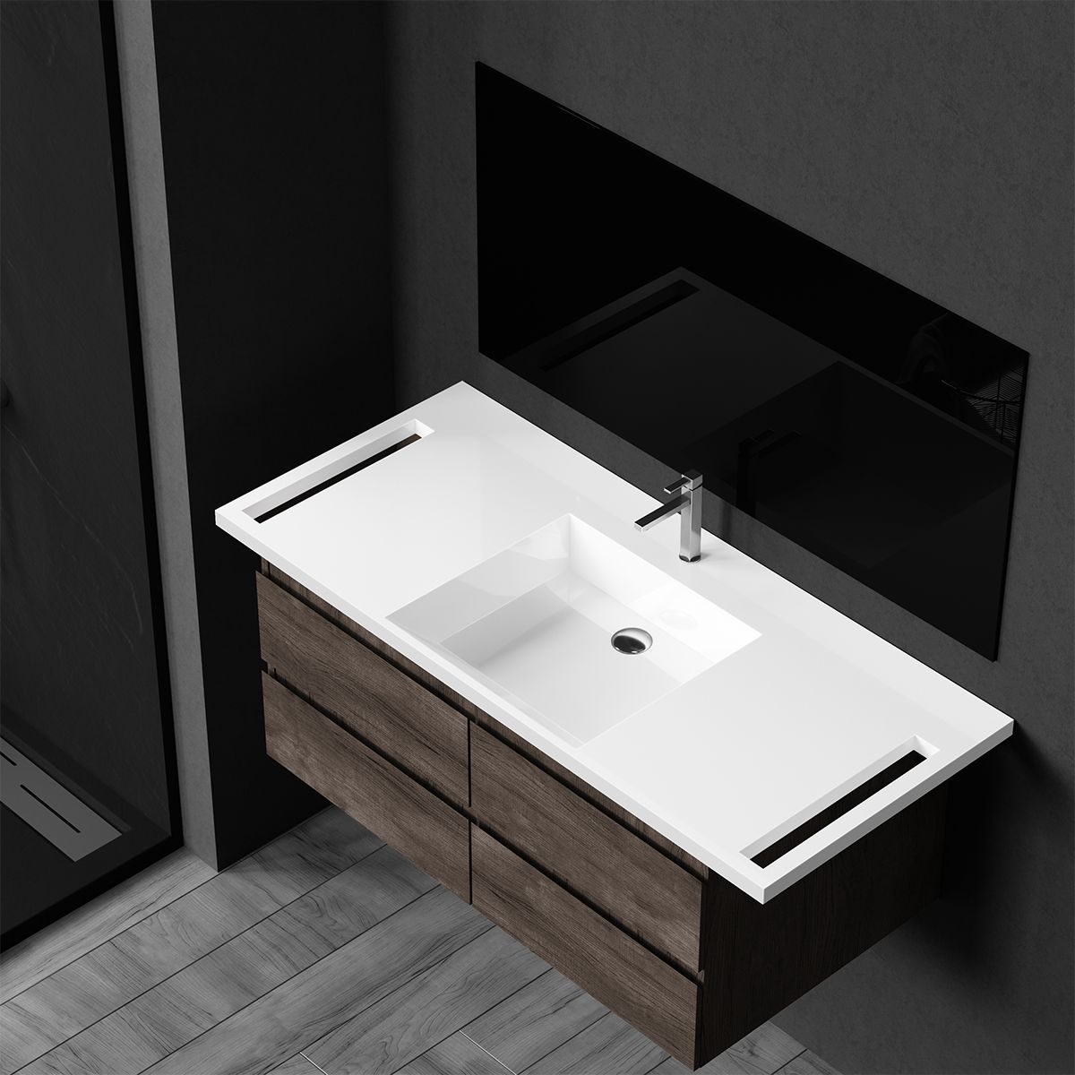 Lavoar, Alb Lucios,  suport prosoape laterale, compozit mineral, montaj suspendat sau semi-incastrat, 125x55 cm, Lavanda