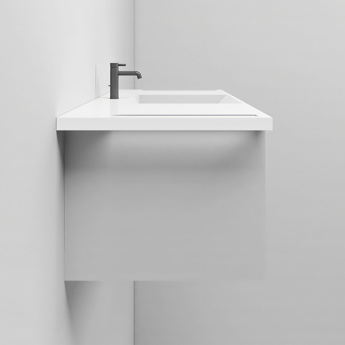 Lavoar, Alb Lucios,  suport prosoape laterale, compozit mineral, montaj suspendat sau semi-incastrat, 125x55 cm, Lavanda