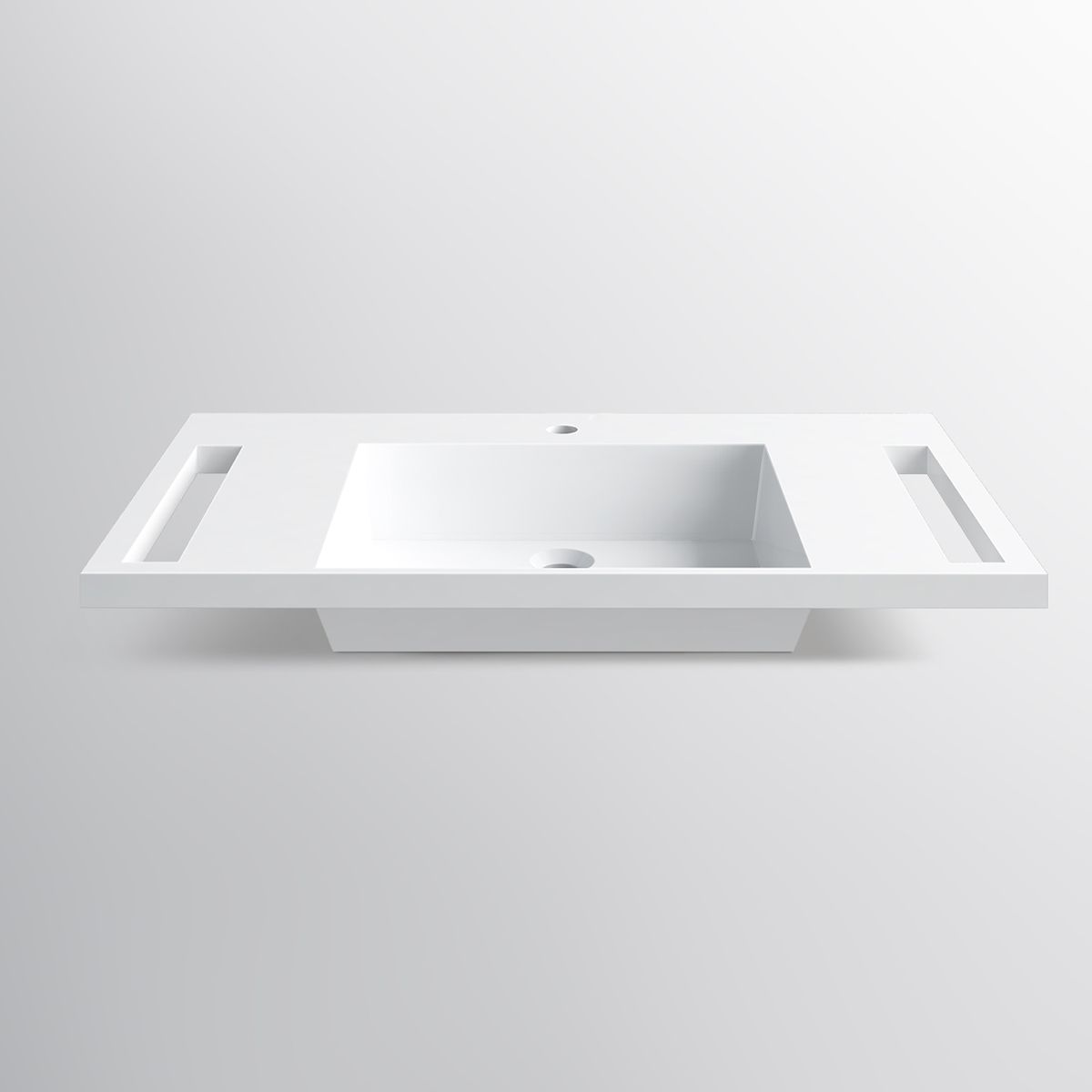 Lavoar, Alb Lucios,  suport prosoape laterale, compozit mineral , montaj suspendat sau semi-incastrat, 85x55 cm, Lavanda