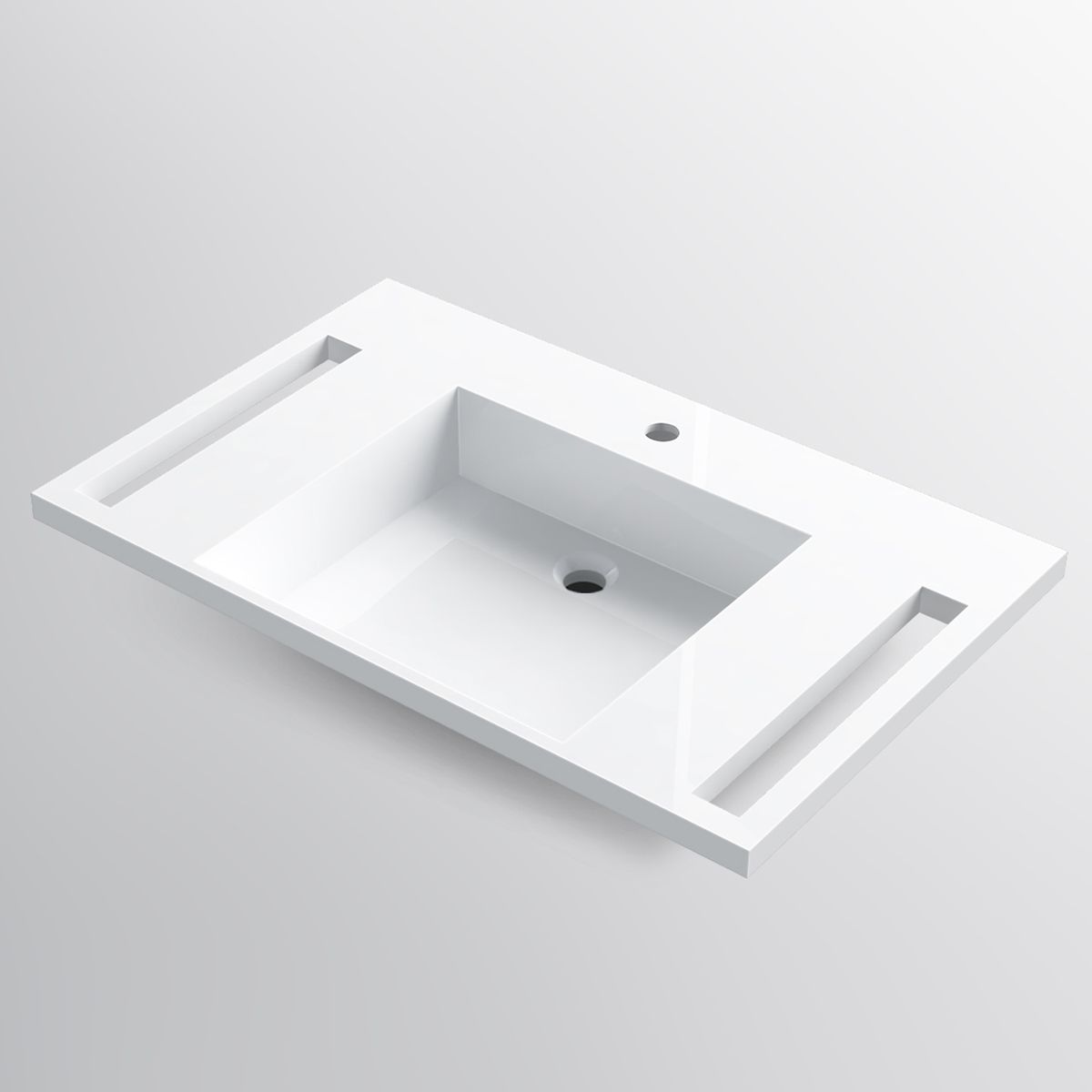 Lavoar, Alb Lucios,  suport prosoape laterale, compozit mineral , montaj suspendat sau semi-incastrat, 85x55 cm, Lavanda