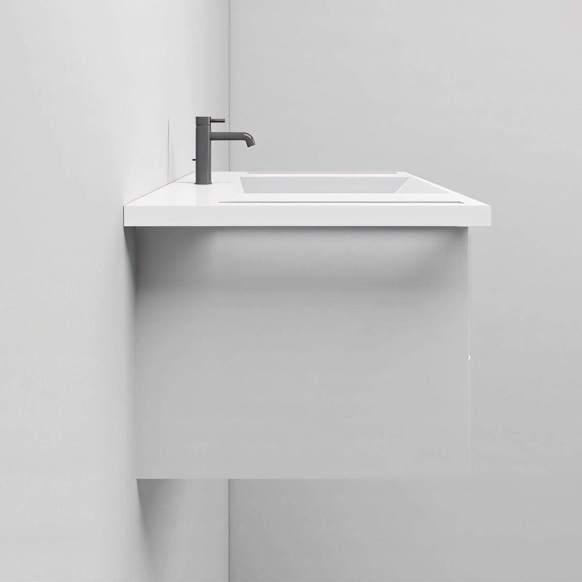 Lavoar, Alb Lucios,  suport prosoape laterale, compozit mineral , montaj suspendat sau semi-incastrat, 85x55 cm, Lavanda