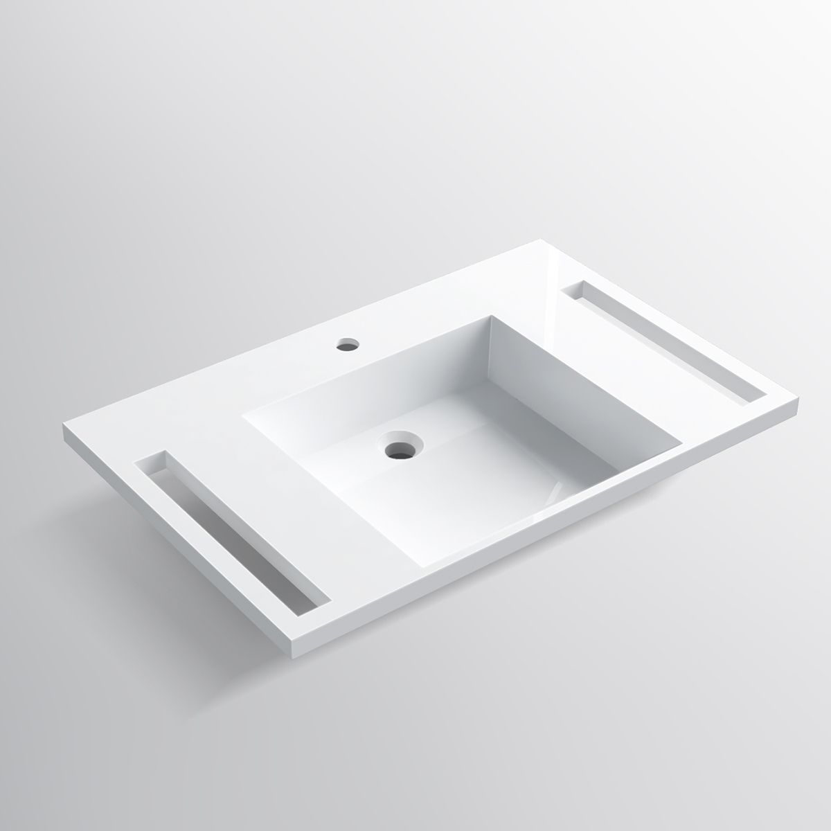 Lavoar, Alb Lucios,  suport prosoape laterale, compozit mineral , montaj suspendat sau semi-incastrat, 85x55 cm, Lavanda
