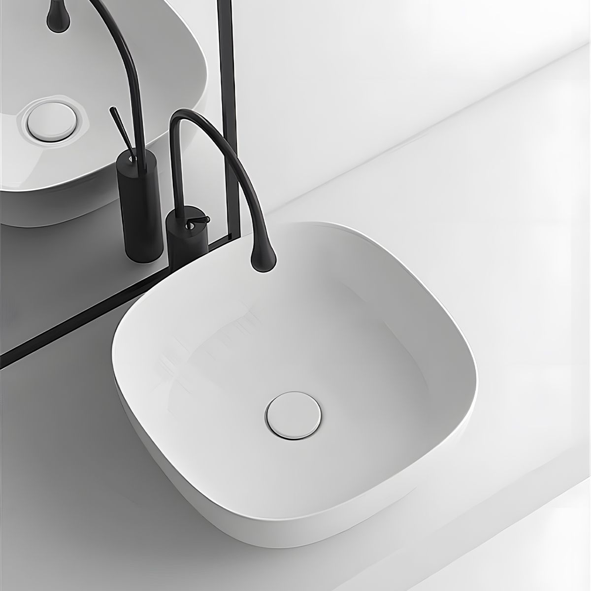 Lavoar, Alb Mat, ceramica sanitara, montaj pe blat, 40.5x40.5 cm, Viva