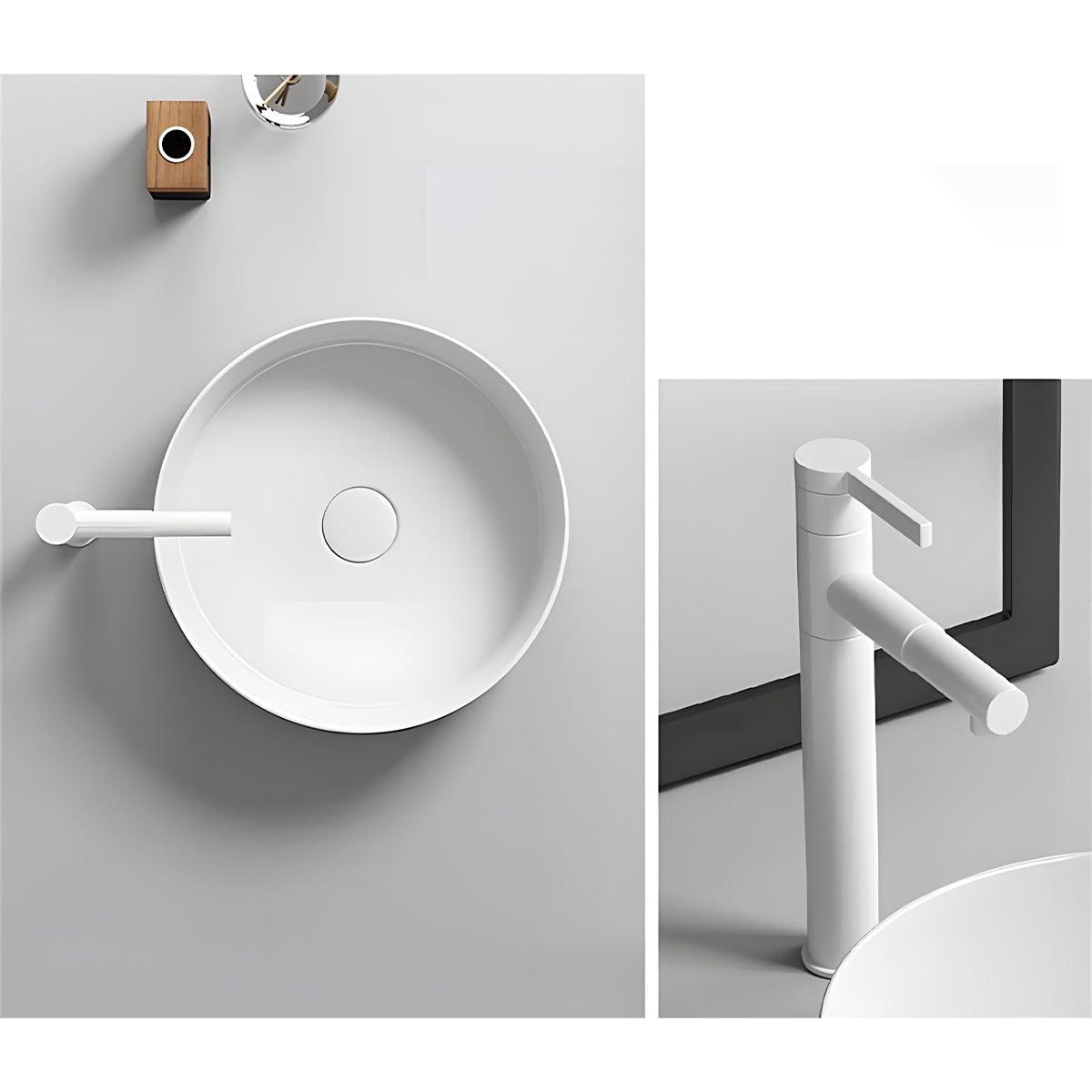 Lavoar, Alb Lucios, ceramica sanitara, montaj pe blat, diametru 42 cm, Linea