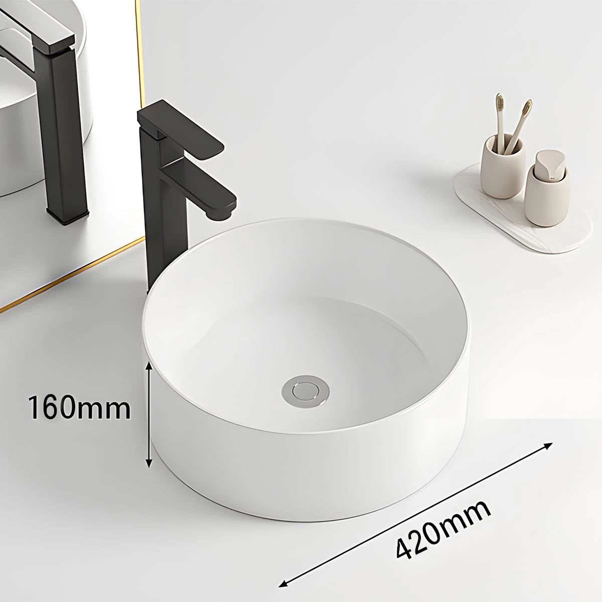 Lavoar, Alb Lucios, ceramica sanitara, montaj pe blat, diametru 42 cm, Linea