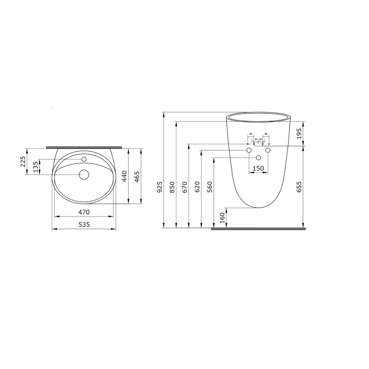 Lavoar Angi, montaj suspendat, 53x46 cm, antracit mat, Royalty Line by Ego