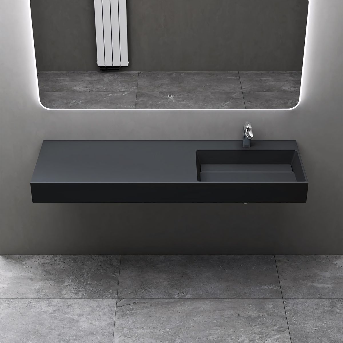 Lavoar, Antracit Mat, 150x48 cm, compozit marmura, montaj pe blat sau suspendat, scurgere mascata, EGO 12R