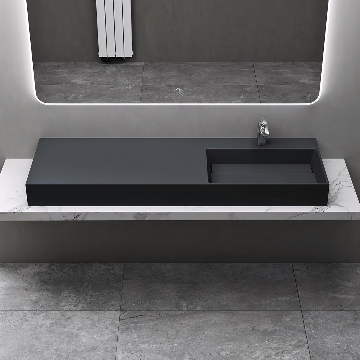 Lavoar, Antracit Mat, 150x48 cm, compozit marmura, montaj pe blat sau suspendat, scurgere mascata, EGO 12R