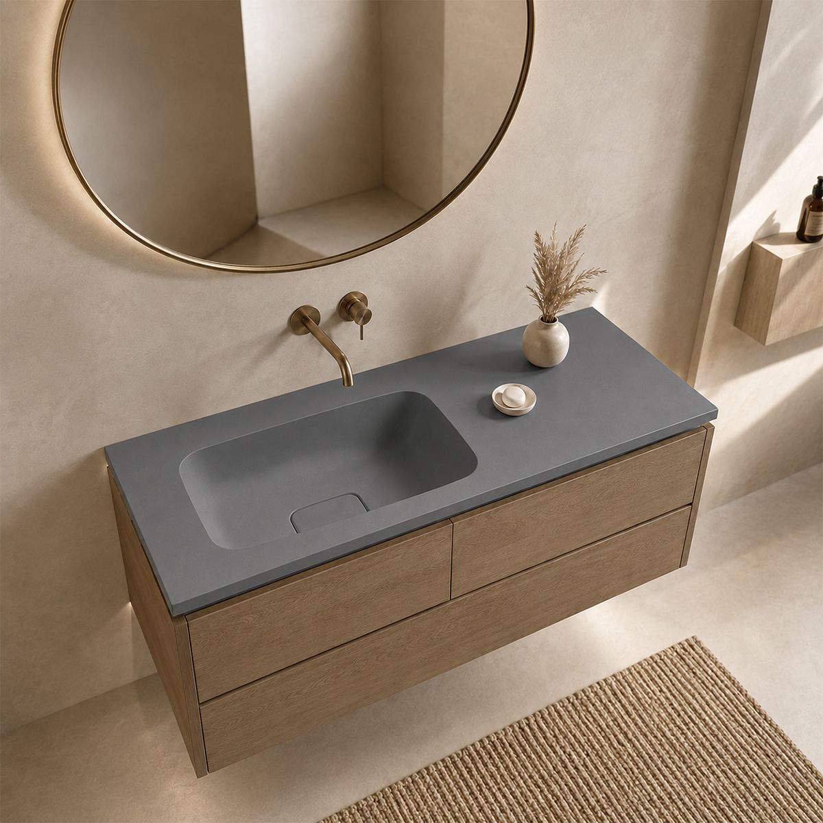 Lavoar, compozit mineral, Gri ciment Mat, scurgere ascunsa, montaj semi-incastrat, 100x50 cm, Florence