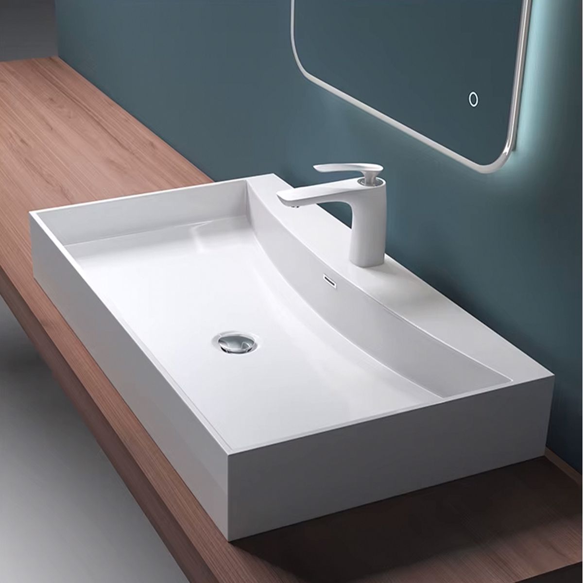 Lavoar, compozit mineral, montaj pe blat, Alb Lucios, 80x45, EGO-34