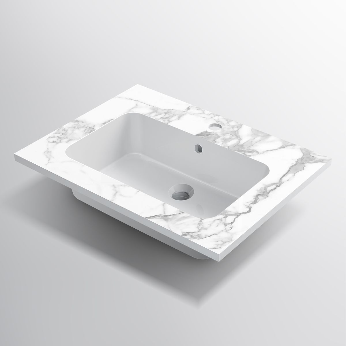 Lavoar, compozit mineral, montaj semi-incastrat, cu gaura de baterie, 61-91x46 cm, Cortina