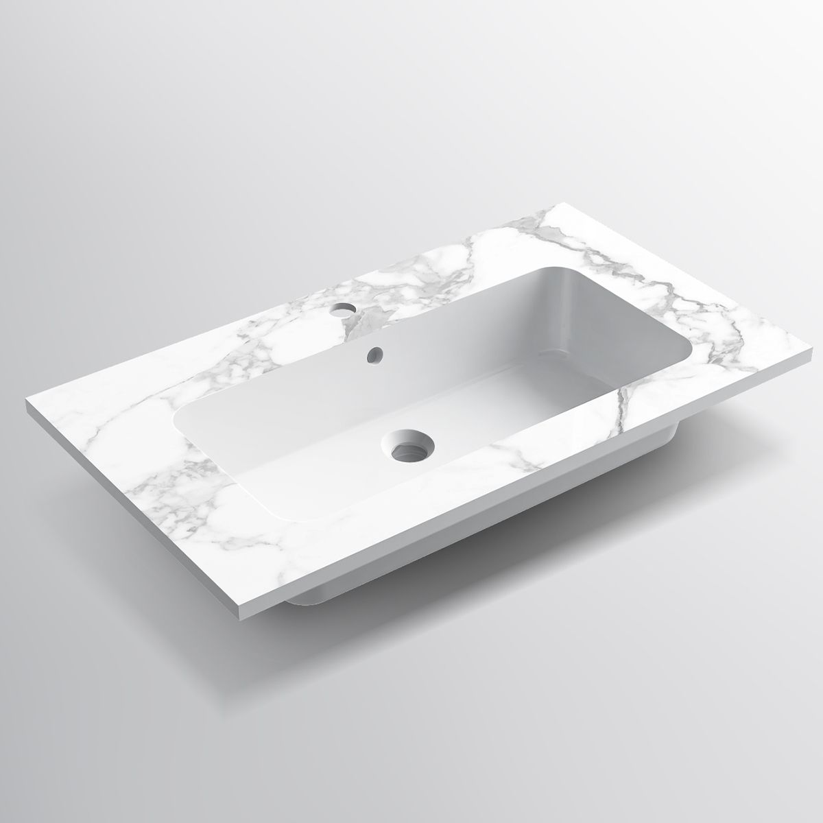Lavoar, compozit mineral, montaj semi-incastrat, cu gaura de baterie, 61-91x46 cm, Cortina