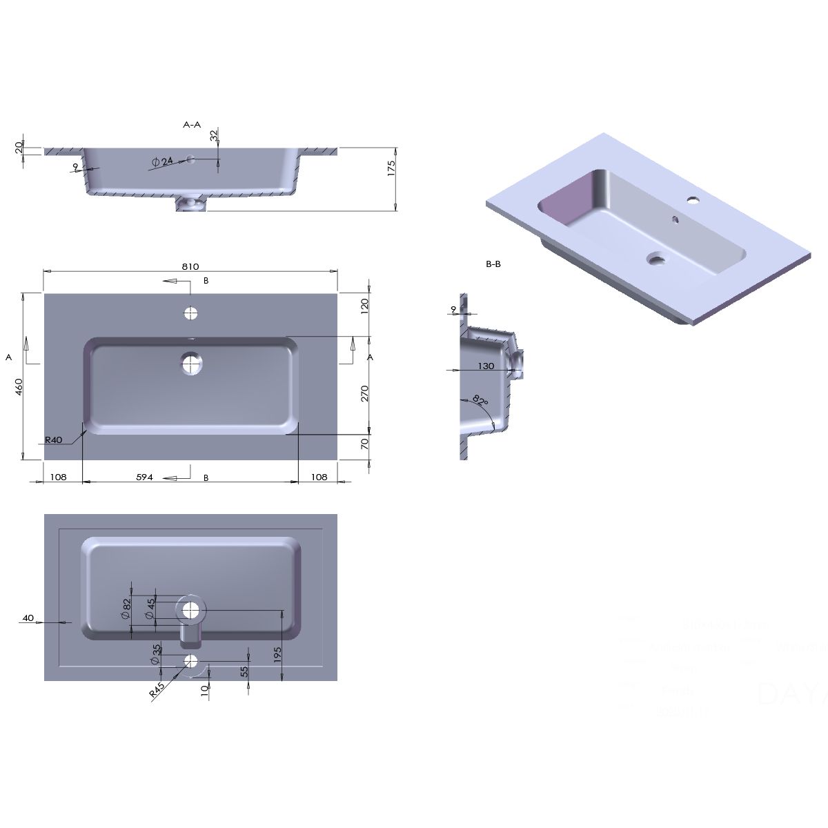 Lavoar, compozit mineral, montaj semi-incastrat, cu gaura de baterie, 61-91x46 cm, Cortina