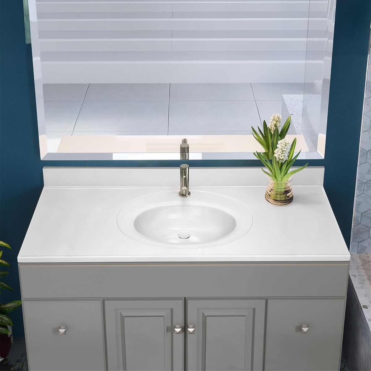 Lavoar, compozit mineral, montaj semi-incastrat, o gaura de baterie, ventil alb inclus, 78x56-63x48 cm, Nobile
