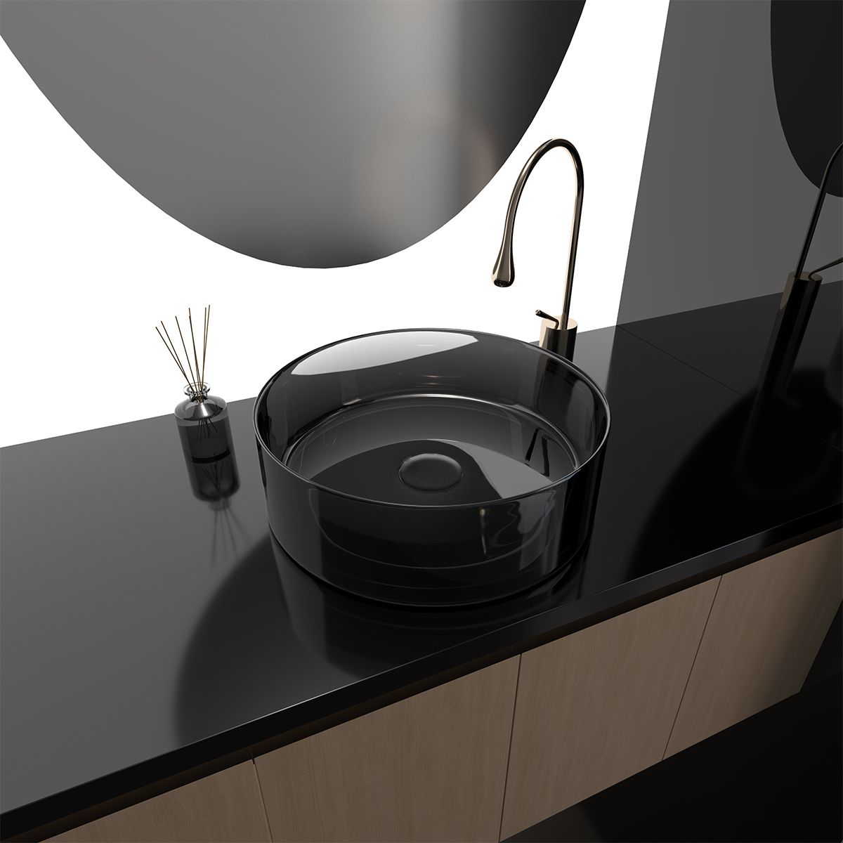 Lavoar, CristalMood, Negru transparent, 40x40x13 cm, Canto