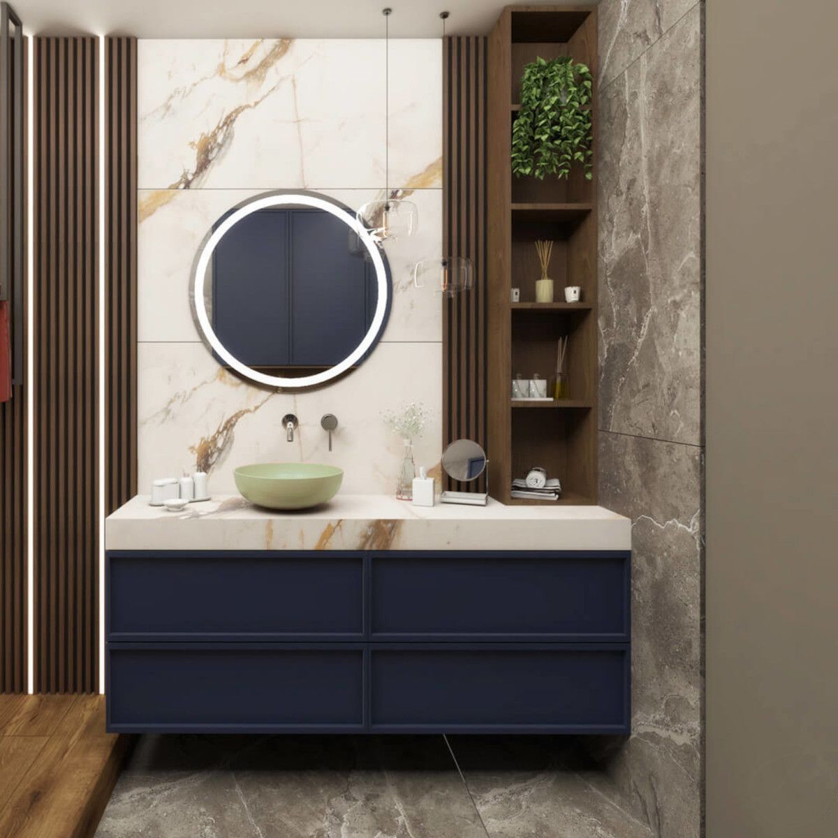 Lavoar, diametru 45 cm, Verde Mint Mat, Power Colour, montaj pe blat, ceramica sanitara, Molis